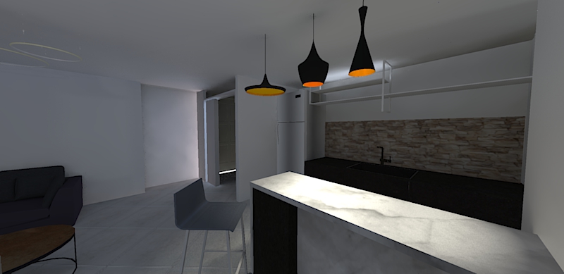 Cuisine ouverte et bar